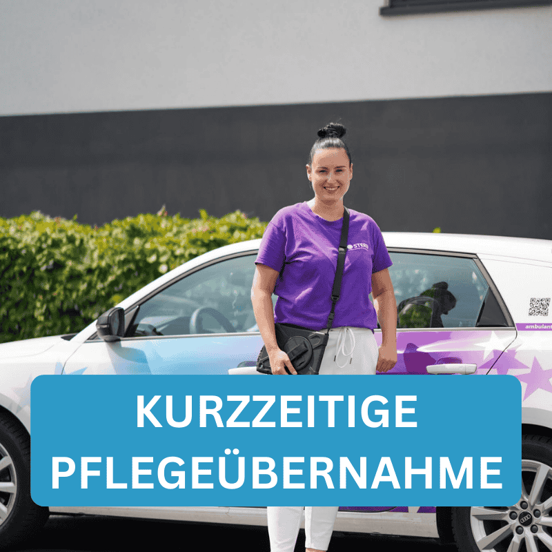 Magda steht vor dem Pflegedienst Stern Auto in Kassel