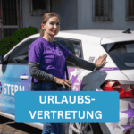 Pflegefachkraft in Kassel vor Pflegedienst Stern Auto