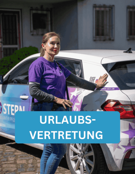 Pflegefachkraft in Kassel vor Pflegedienst Stern Auto