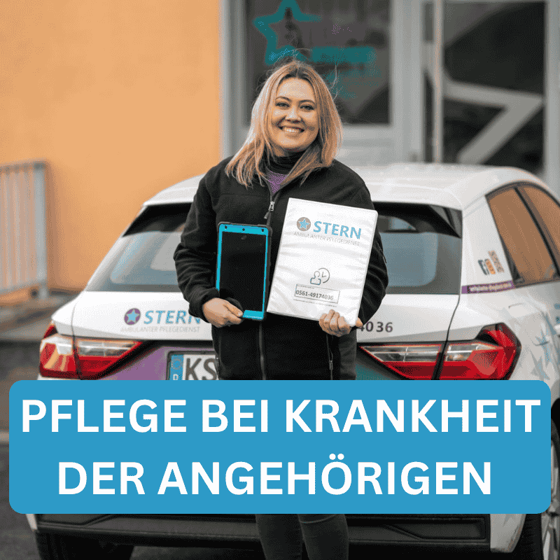 Pflegefachkraft vor Pflegedienst Auto in Kassel